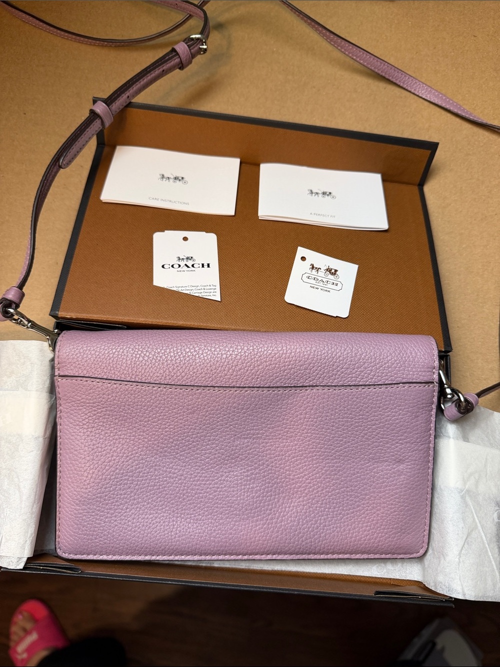Coach Pebbled Leather Crossbody Bag in Lilac Pink - Picture 6 of 7
